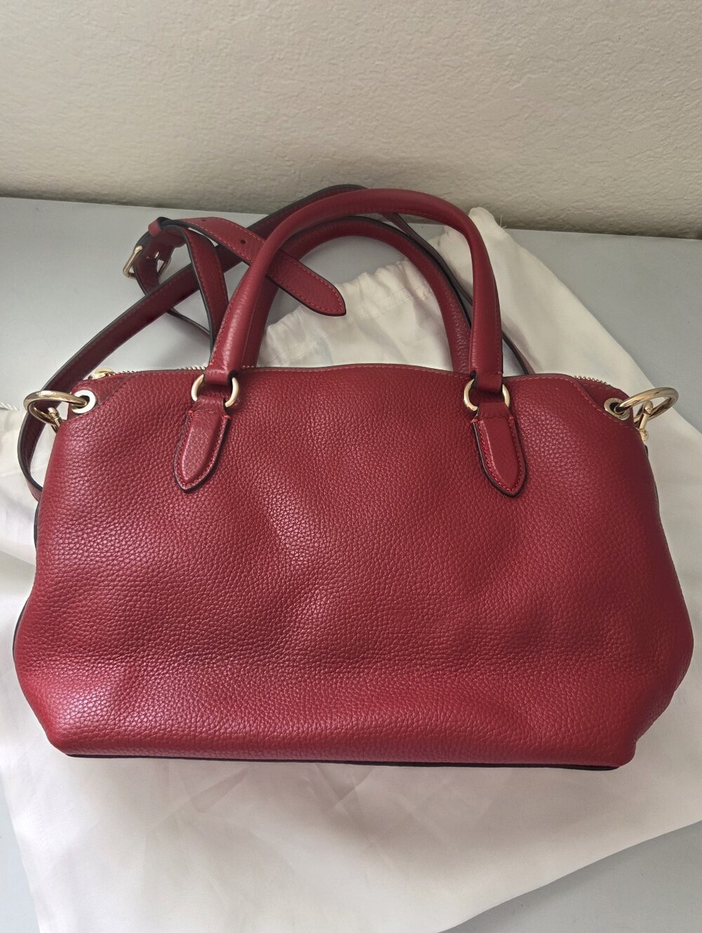 COACH Remi Red Leather Shoulder Bag - Classic Pebbled Tote - Picture 8 of 8